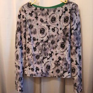 New Insulated knit Sweater Top XS Purple Black Roses Floral lined body Long Slv